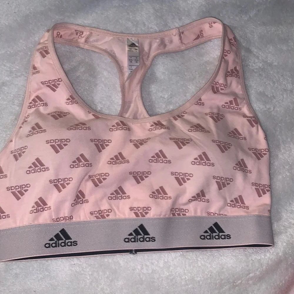 S Adidas Banded Baby Pink Sports Bra With All Over Logo